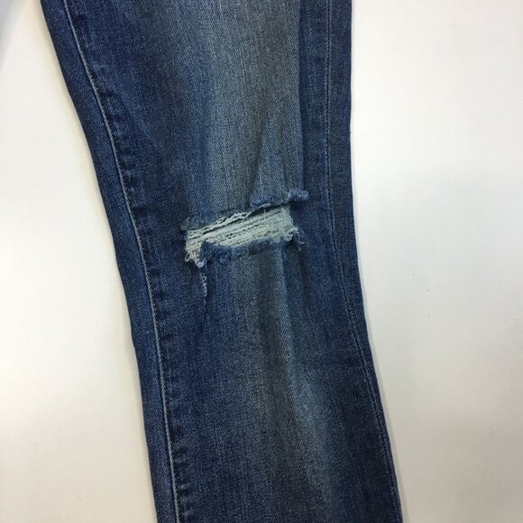 FRAME Le Skinny De Jeanne Knickerson Wash Raw Hem Logo Hardware Distressed Jeans - Picture 9 of 14